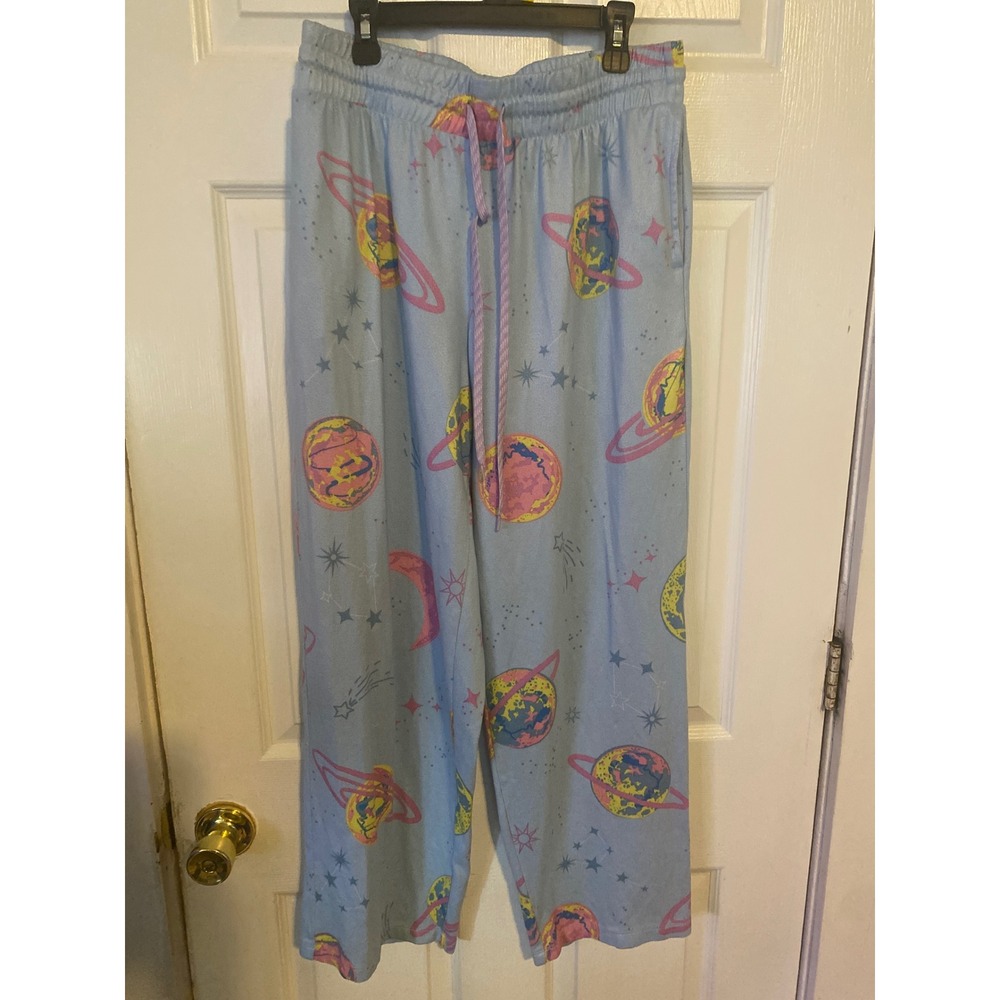 Briefly Stated Blue Celestial Planet Star Print Pajama Pants Large 12/14 Lounge